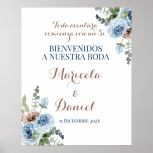 Spanish Blue floral Wedding Welcome sign