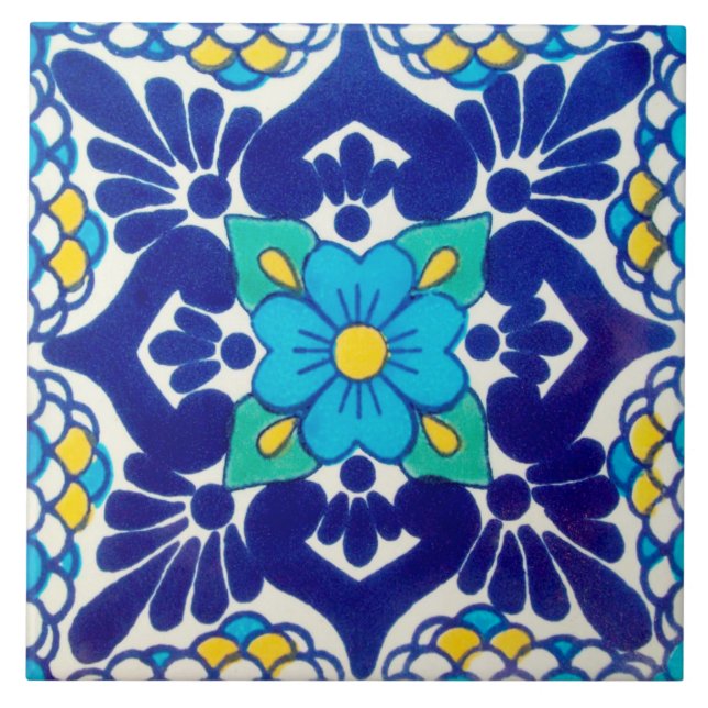 Spanish Blue Flower Ceramic Photo Tile (Front)