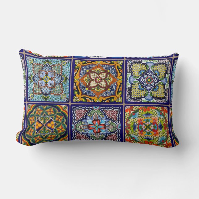 Spanish Blue Tile design Lumbar Pillow (Front)