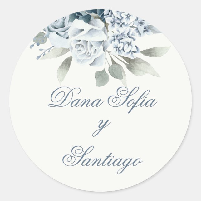 Spanish Blue Wedding Classic Round Sticker (Front)
