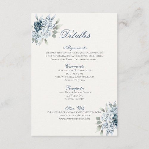 Spanish Blue Wedding Detalles de la Boda Enclosure Card