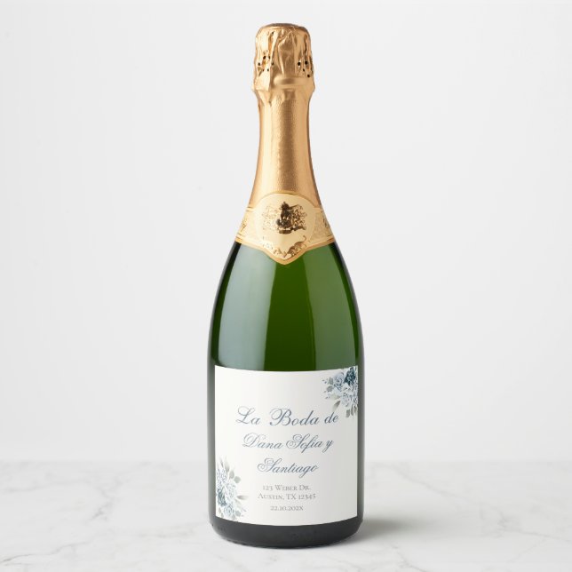 Spanish Blue Wedding Sparkling Wine Label (Front)