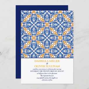 Spanish Blue Yellow Tile Mediterranean wedding Invitation