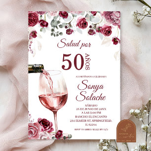 Spanish Blush and Burgundy Salud Por 50 Anos Invitation