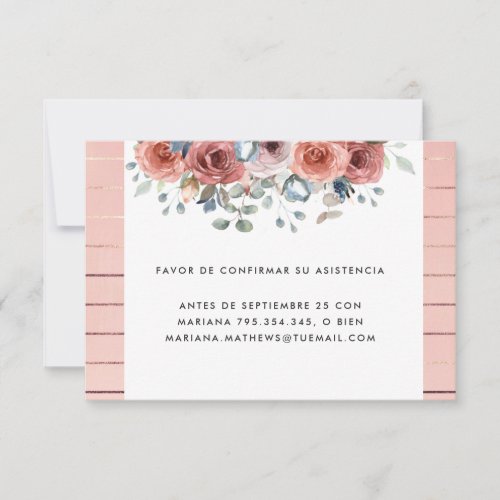 Spanish  Blush and Dusty Blue Floral RSVP Card