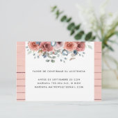 Spanish,  Blush and Dusty Blue Floral RSVP Card (Standing Front)