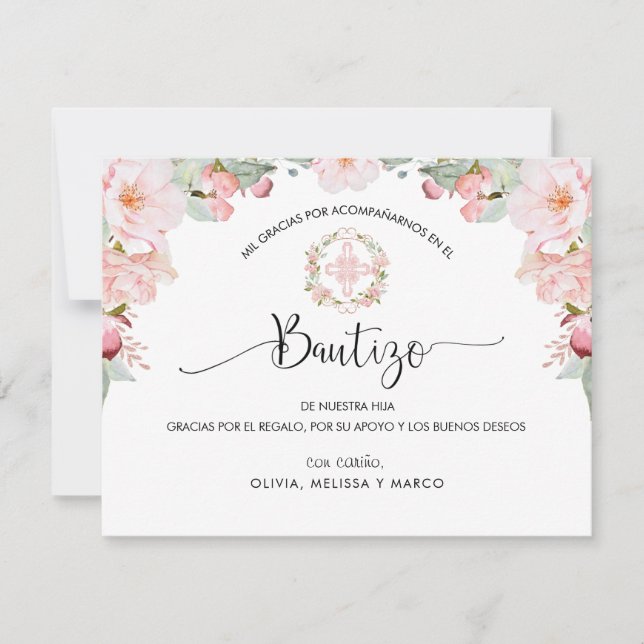 Spanish, Blush and Mint Baptism Thank You (Front)