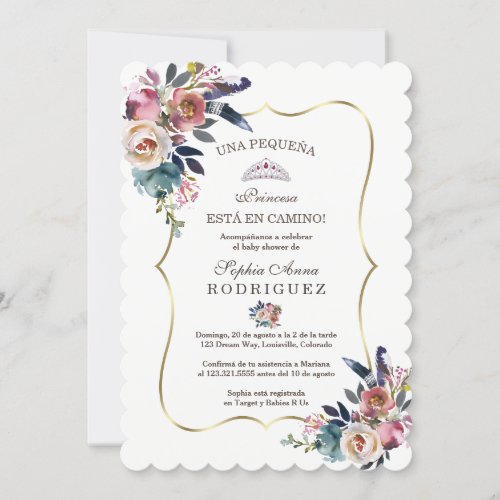 Spanish Blush Flowers Invitacin de Baby Shower Invitation