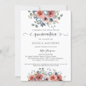 Spanish, Blush Pink and Blue Floral Quinceañera Invitation (Front)