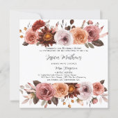Spanish,Blush Pink and Burgundy Floral Quinceañera Invitation (Front)