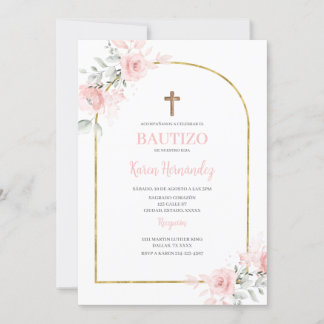 Spanish Blush Pink Baptism Invitation
