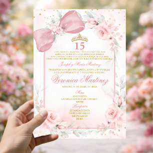 Spanish Blush Pink Bow Coquette Princess 15 Años Invitation