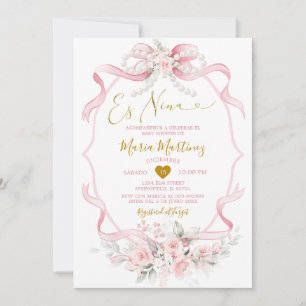 Spanish Blush Pink Coquette Pearl Girl Baby Shower Invitation