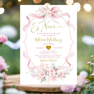 Spanish Blush Pink Coquette Pearl Girl Baby Shower Invitation