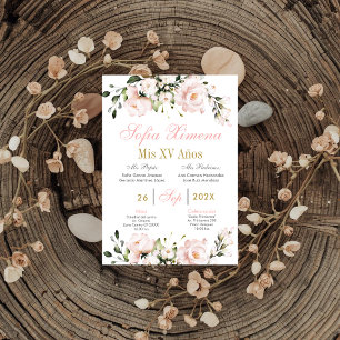 Spanish Blush Pink Floral Quinceanera Invitation