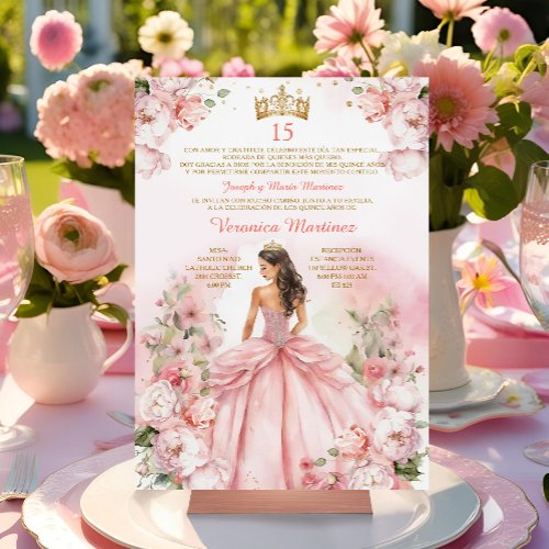 Spanish Blush Pink Princess Gold 15 Años Birthday