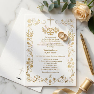 Spanish Boda Catholic Nuptial Mass Wedding Foil Invitation