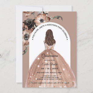 Spanish Boho Arch Pink Floral Quinceañera Invitation