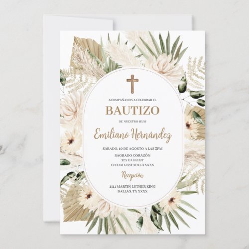 Spanish Boho Baptism Floral Invitation