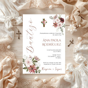 Spanish Boho Floral Girl Baptism Invitation
