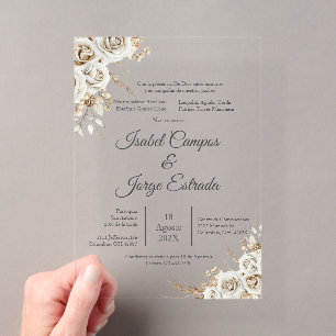 Spanish Boho Floral Wedding Acrylic Invitations