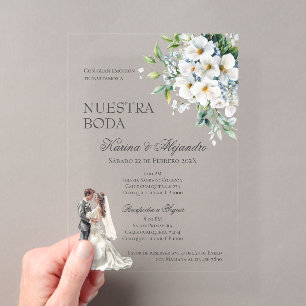 Spanish Boho Floral Wedding Acrylic Invitations