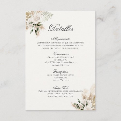 Spanish Boho Wedding Detalles de la Boda Enclosure Card