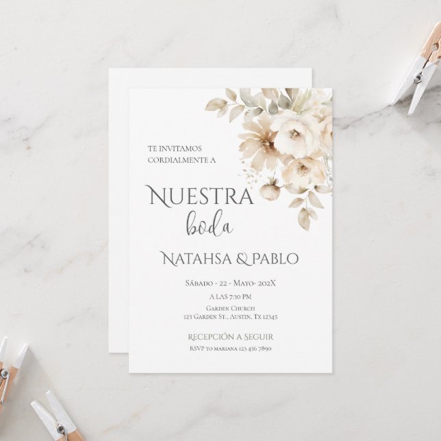 Spanish Boho Wedding Invitation (Front/Back In Situ)