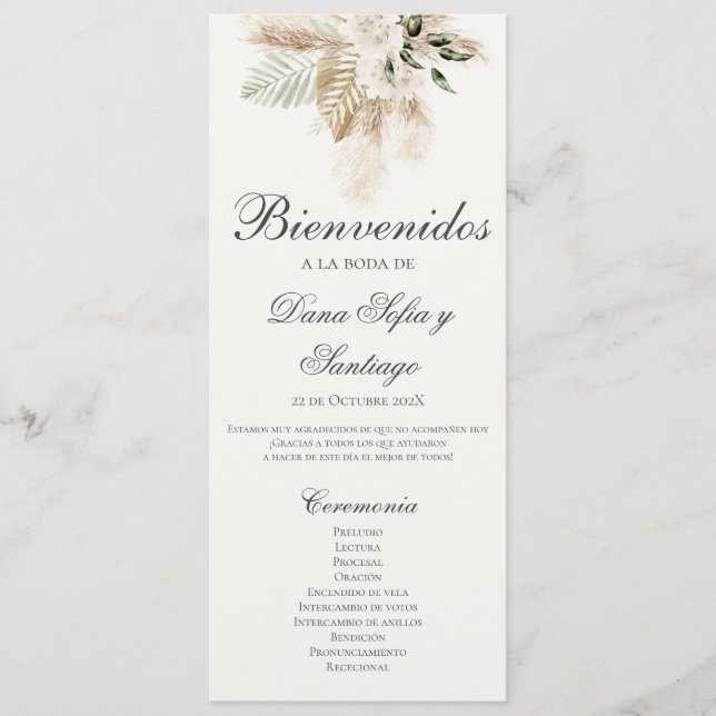 Spanish Boho Wedding Program (Front)