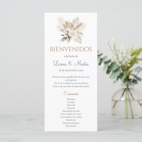 Spanish Boho Wedding Program