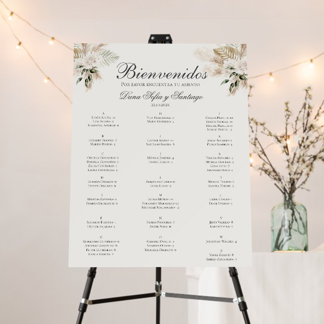 Spanish Boho Wedding Seating Chart Foam Board (In Situ (Stand))