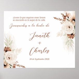 Spanish Boho Wedding Welcome sign, Cartel de Boda Poster