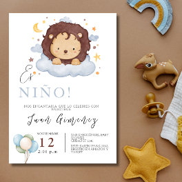 Spanish Boy Baby Shower Lion Qr Code Baby Registry Invitation