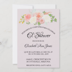 Spanish Bridal Shower Blush Pink Ivory Floral Invitation