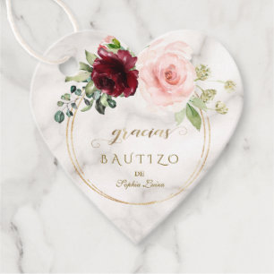 Spanish Burgundy Blush Flowers Gracias Bautizo Favor Tags