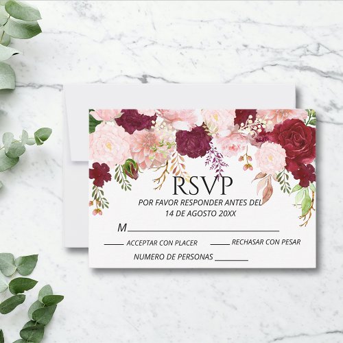 Spanish Burgundy Blush Pink Floral RSVP wedding 