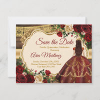 Spanish Burgundy Floral Rustic 15th Save the Date