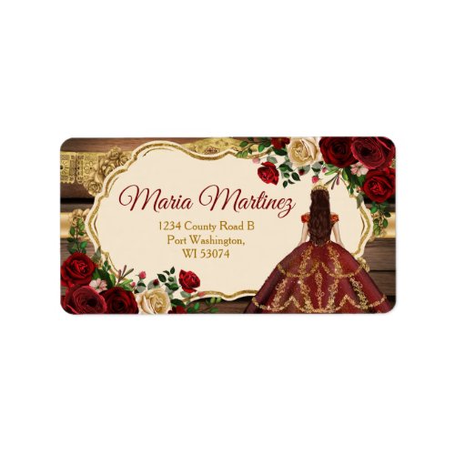 Spanish Burgundy Floral Rustic Mis Quince Address Label