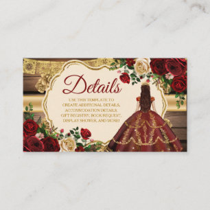 Spanish Burgundy Floral Rustic Mis Quince Details Enclosure Card