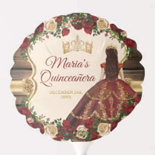 Spanish Burgundy Floral Rustic Wood Mis Quince Balloon
