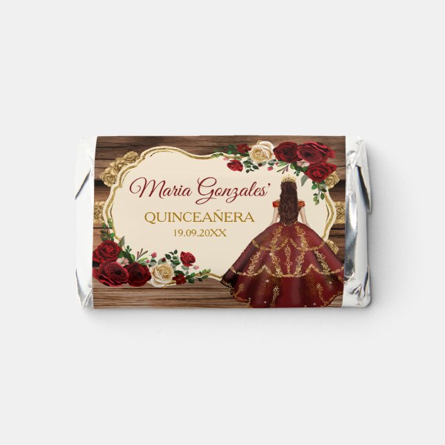 Spanish Burgundy Floral Rustic Wood Mis Quince Hershey's Miniatures (Front)