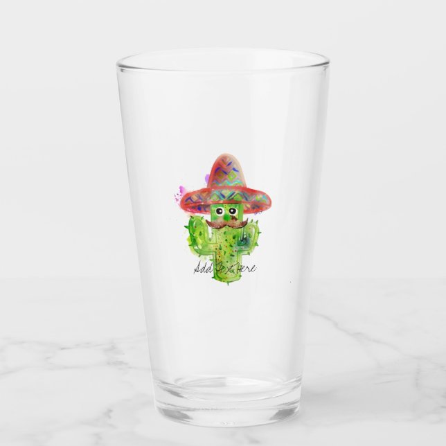 Spanish Cactus Mustache Hat Fiesta Text Artisan Glass (Front)