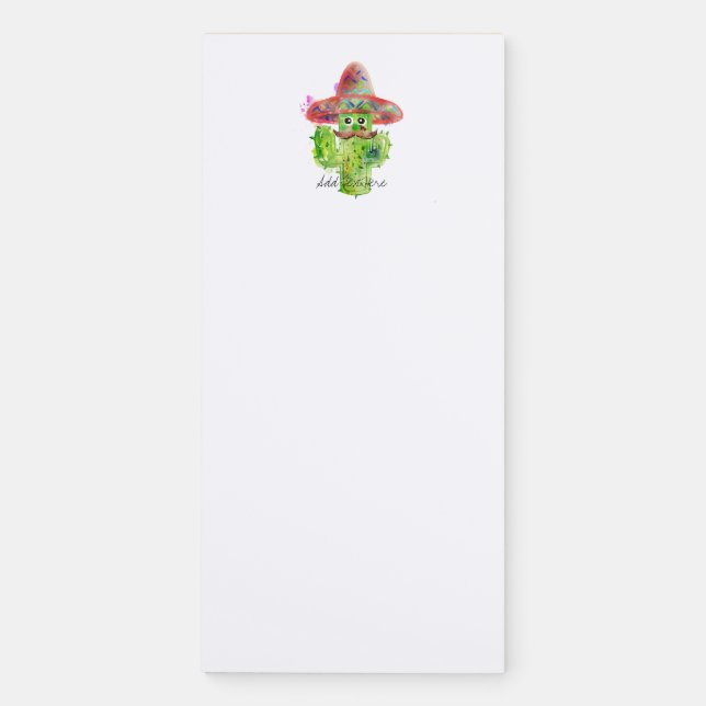Spanish Cactus Mustache Hat Fiesta Text Artisan Magnetic Notepad (Front)