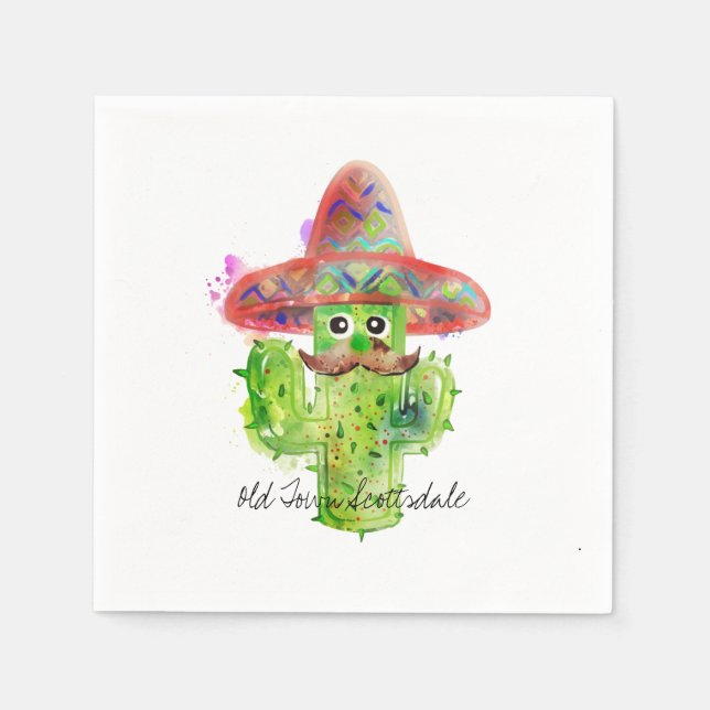 Spanish Cactus Mustache Hat Fiesta Text Artisan Napkins (Front)