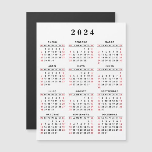 Spanish Calendar 2024 White Black Red Magnet