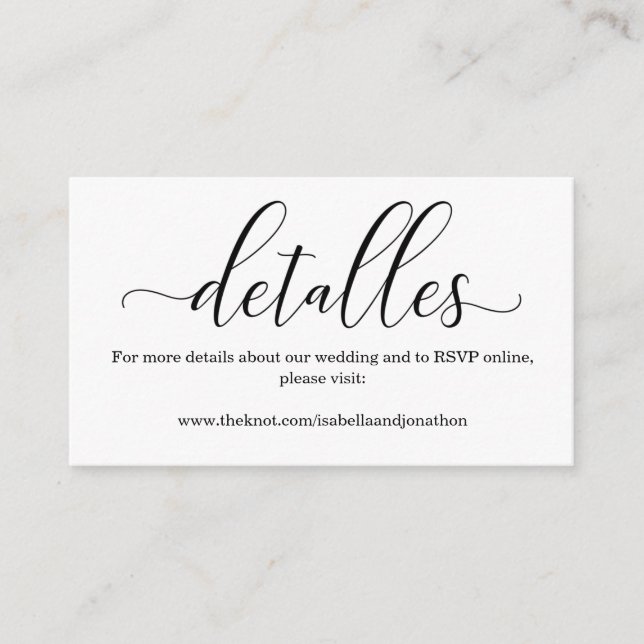 Spanish Calligraphy Wedding Website Enclosure Card (Front)