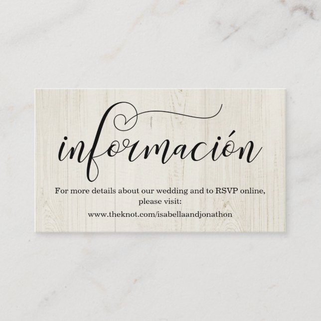 Spanish Calligraphy Wedding Website Enclosure Card (Front)