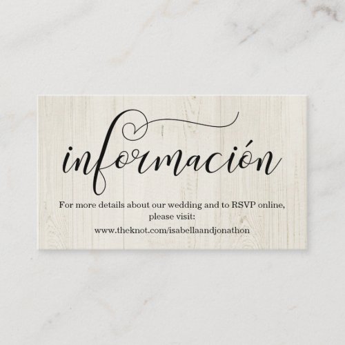 Spanish Calligraphy Wedding Website Enclosure Card