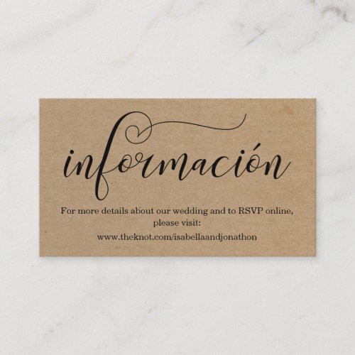 Spanish Calligraphy Wedding Website Enclosure Card
