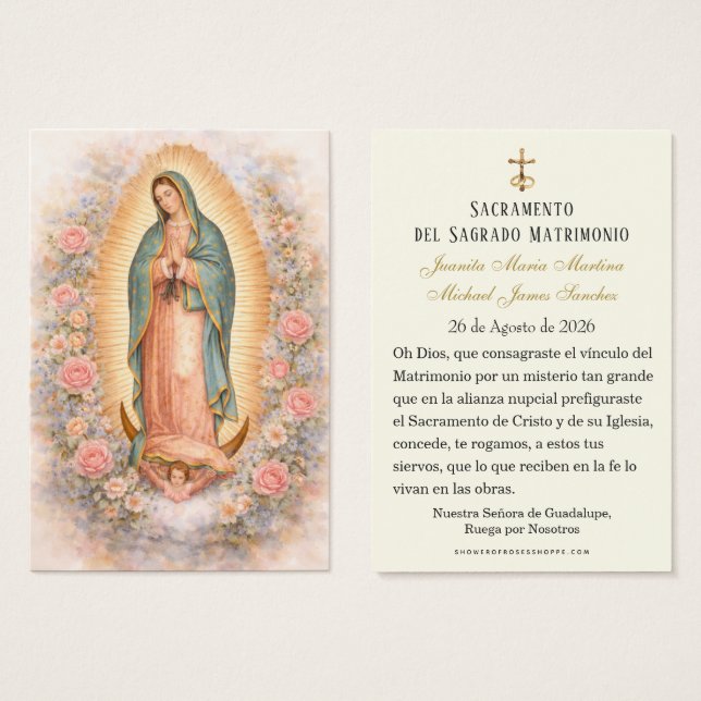 Spanish Catholic Guadalupe Wedding Holy Card (Front & Back)